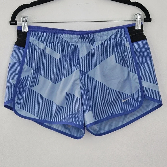 Nike Women's Dri-Fit Graphic Print Running Shorts in blue and black size medium - Picture 1 of 7